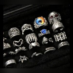 20 Rings Heavy Metal Rocker Style Alt Jewelry Alternative Ring Set
